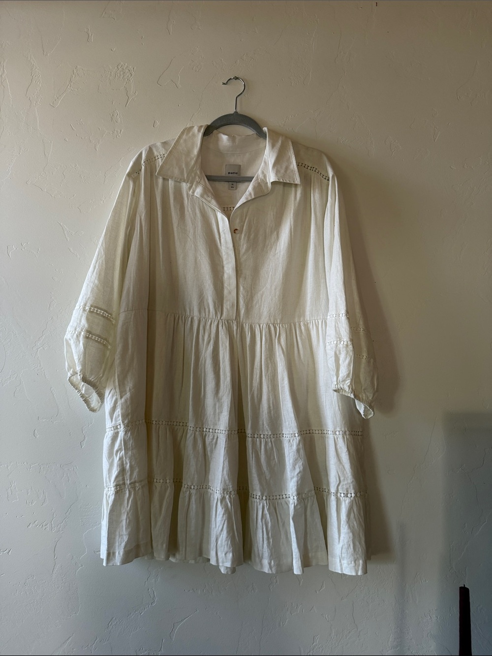 Maeve Cream Tiered Shirt Dress